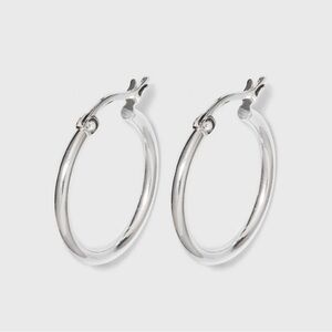 Sterling Silver Round Thin Hoop Earrings- Silver